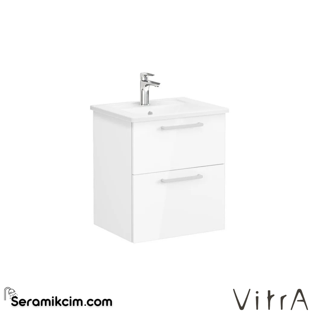 Vitra Root Lavabo Dolabı, İki Çekmeceli, 60 Cm, Parlak Beyaz, Köşeli Lavabolu - 66294
