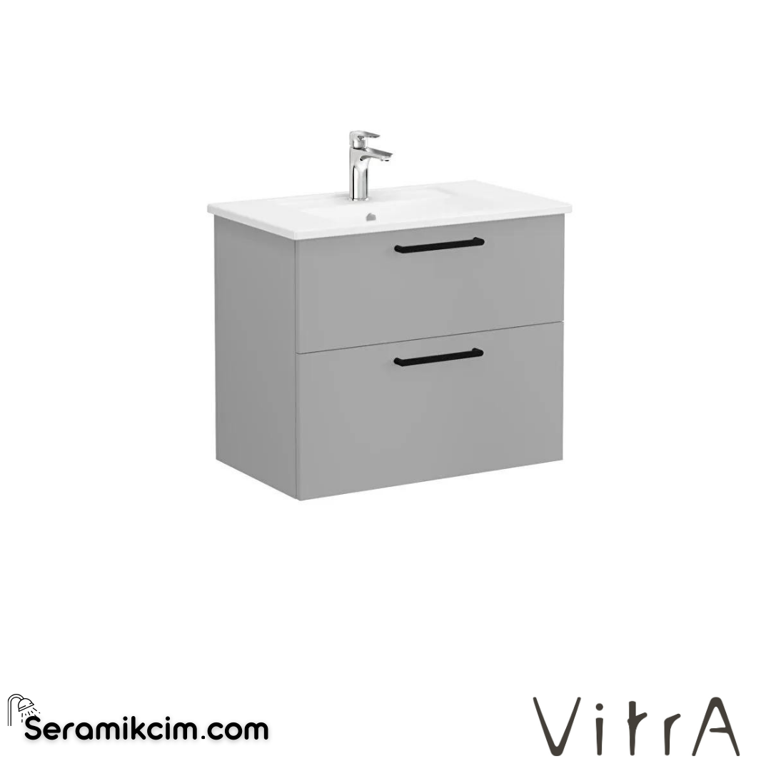 Vitra Root Lavabo Dolabı, İki Çekmeceli, 80 Cm, Mat Kaya Gri, Köşeli Lavabolu - 68285