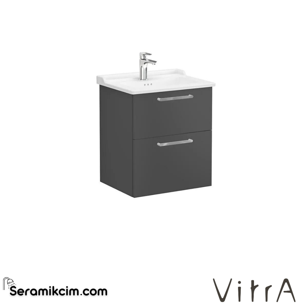 Vitra Root Lavabo Dolabı, İki Çekmeceli, 60 Cm, Mat Fırtına Gri, Klasik Lavabolu - 68280