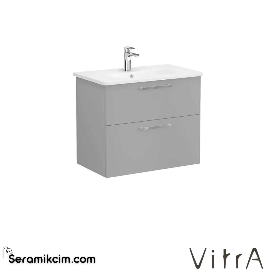 Vitra Root Lavabo Dolabı, İki Çekmeceli, 80 Cm, Mat Kaya Gri, Yuvarlak Lavabolu - 68289