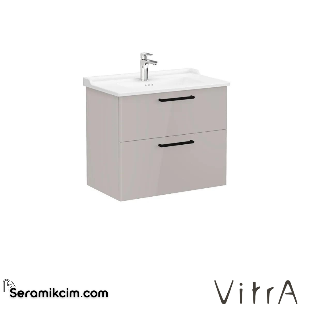 Vitra Root Lavabo Dolabı, İki Çekmeceli, 80 Cm, Parlak Sahra Beji, Klasik Lavabolu - 68296