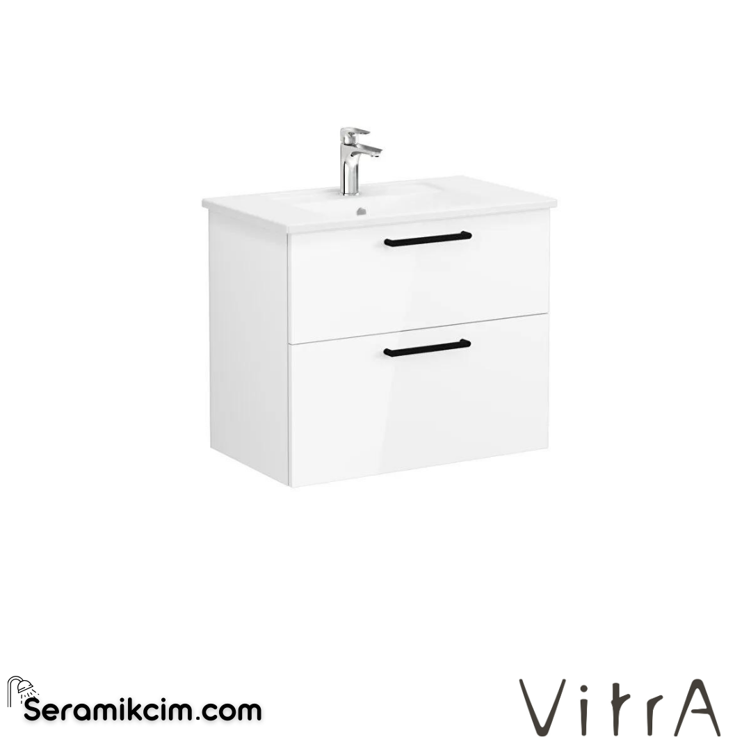 Vitra Root Lavabo Dolabı, İki Çekmeceli, 80 Cm, Parlak Beyaz, Köşeli Lavabolu - 66306