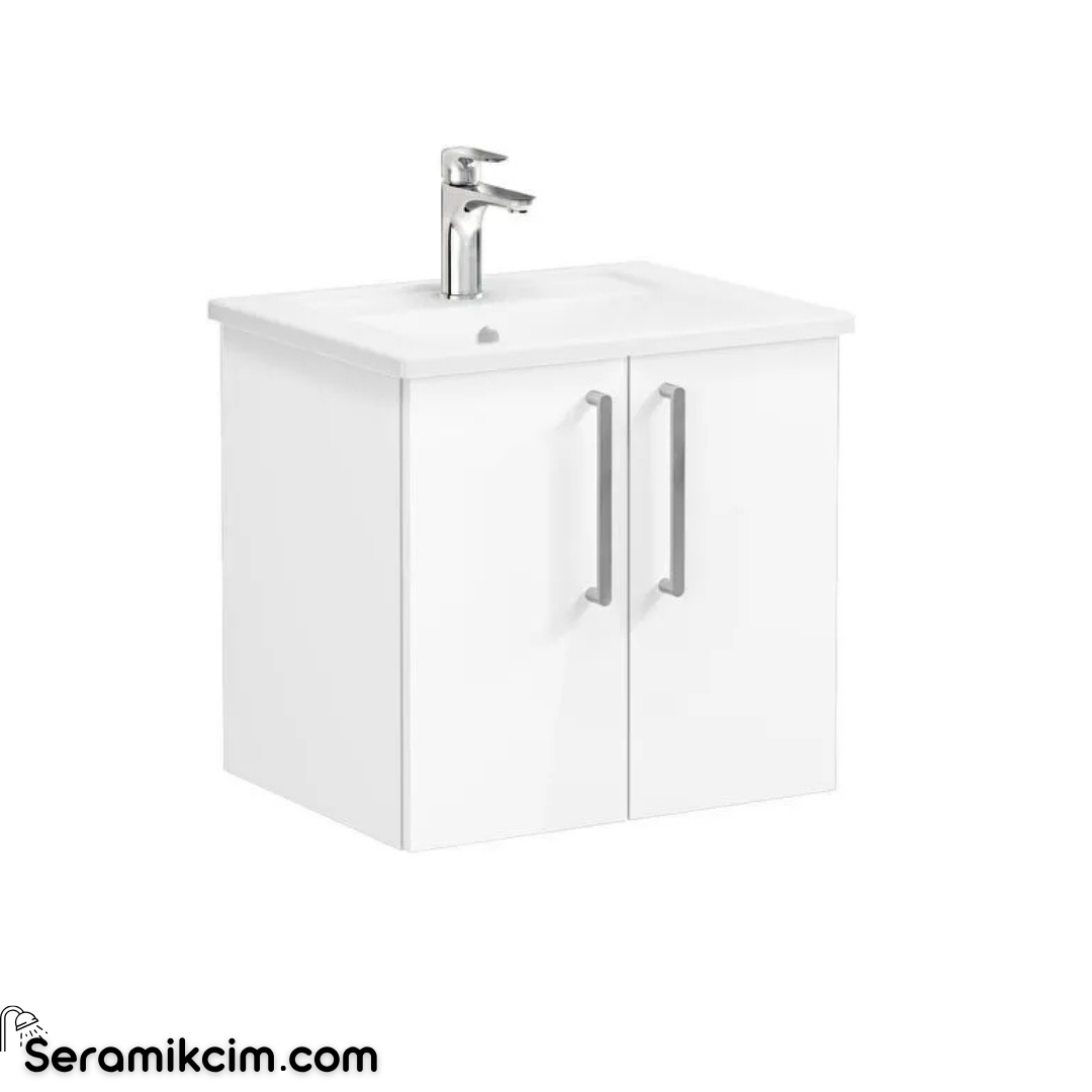 Vitra Root Lavabo Dolabı, Kapaklı, 60 Cm, Parlak Beyaz, Köşeli Lavabolu