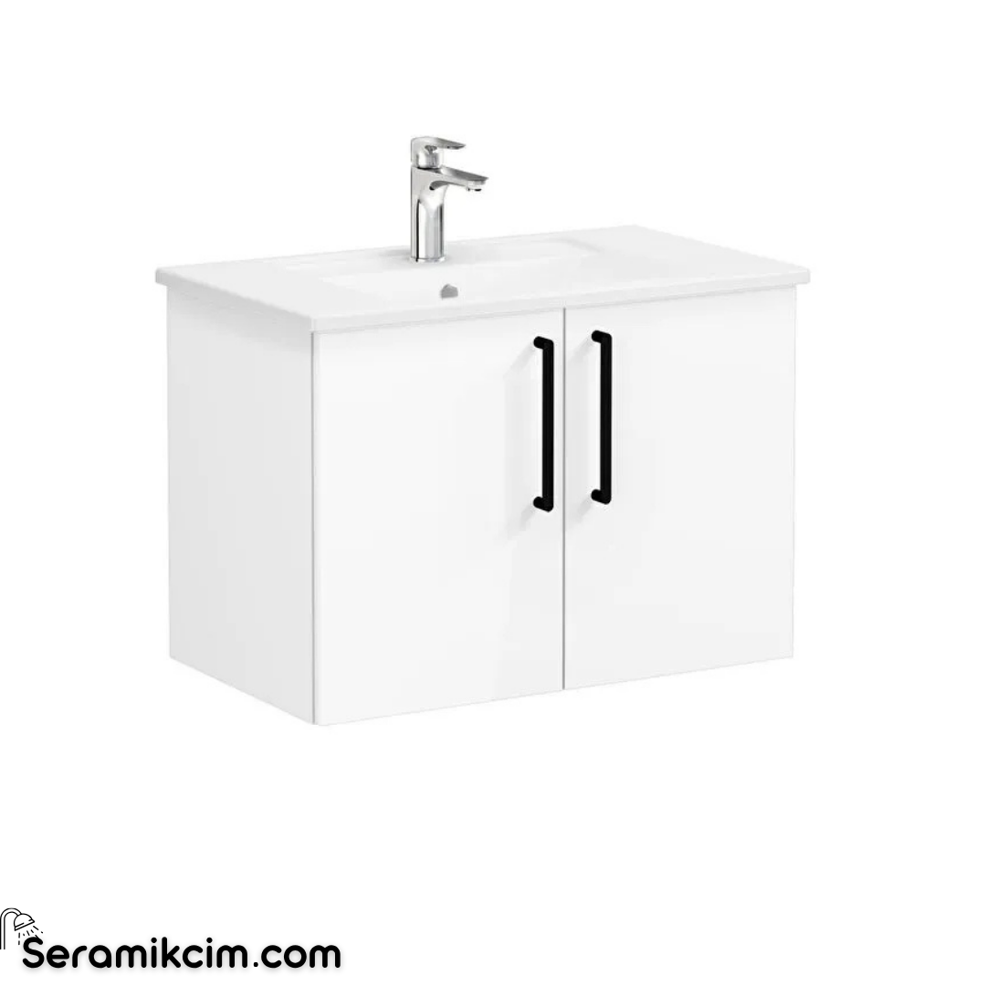 Vitra Root Lavabo Dolabı, Kapaklı, 80 Cm, Parlak Beyaz, Köşeli Lavabolu