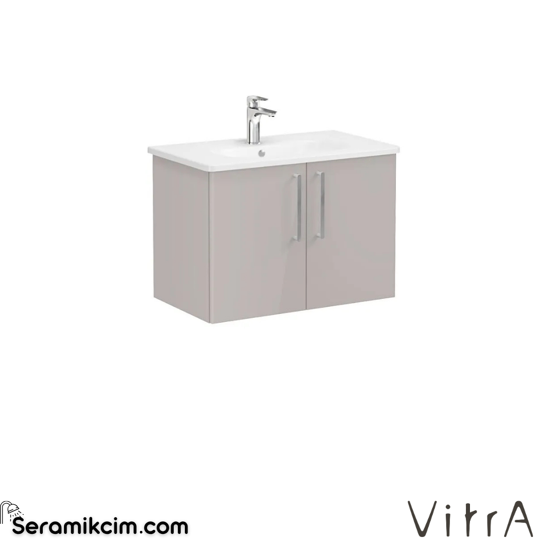 Vitra Root Lavabo Dolabı, Kapaklı, 80cm, Parlak Sahra Beji, Yuvarlak Lavabolu 66393