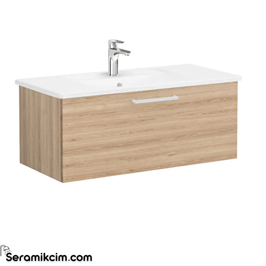 Vitra Root Lavabo Dolabı, Tek Çekmeceli, 100 Cm, Doğal Meşe, Köşeli Lavabolu