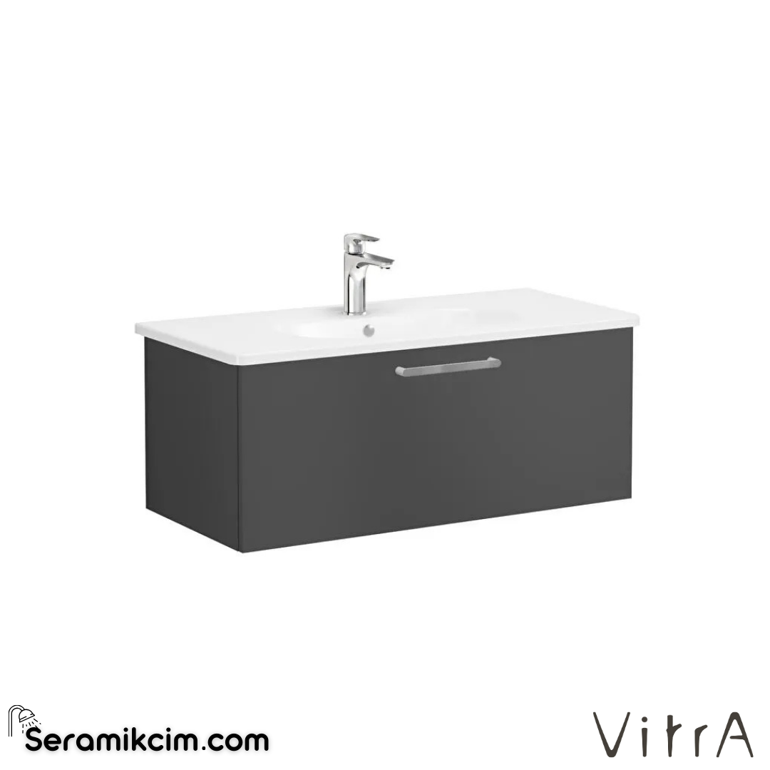 Vitra Root Lavabo Dolabı, Tek Çekmeceli, 100 Cm, Mat Fırtına Gri, Yuvarlak Lavabolu - 68253