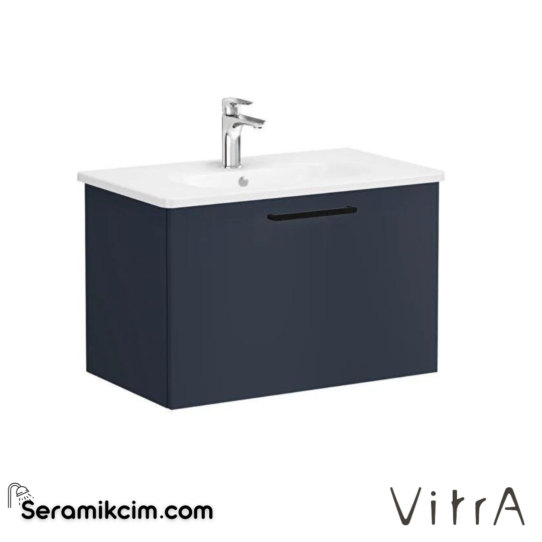 Vitra Root Lavabo Dolabı, Tek Çekmeceli, 80 Cm, Mat Lacivert, Yuvarlak Lavabolu - 68226