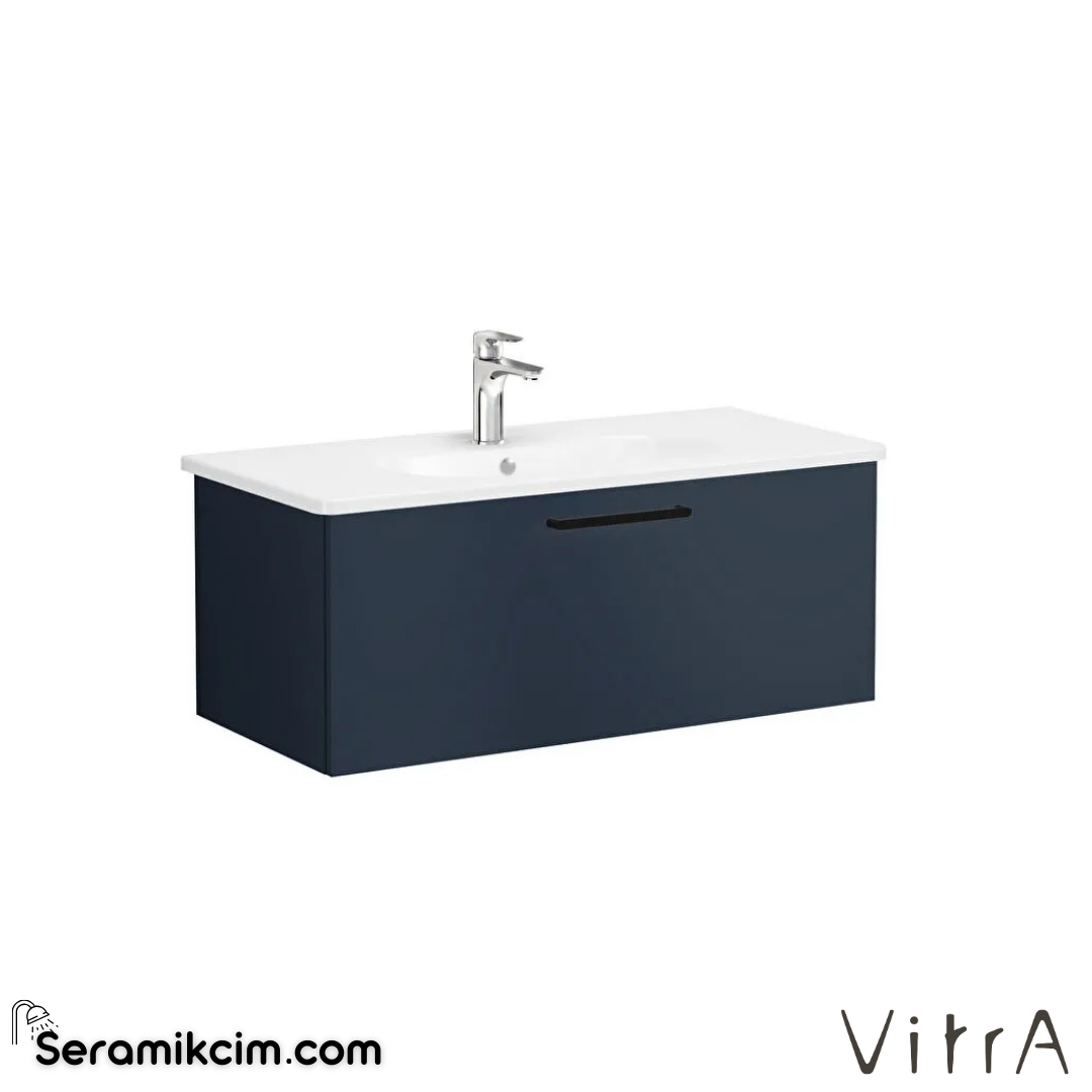 Vitra Root Lavabo Dolabı, Tek Çekmeceli, 100 Cm, Mat Lacivert, Yuvarlak Lavabolu - 68254
