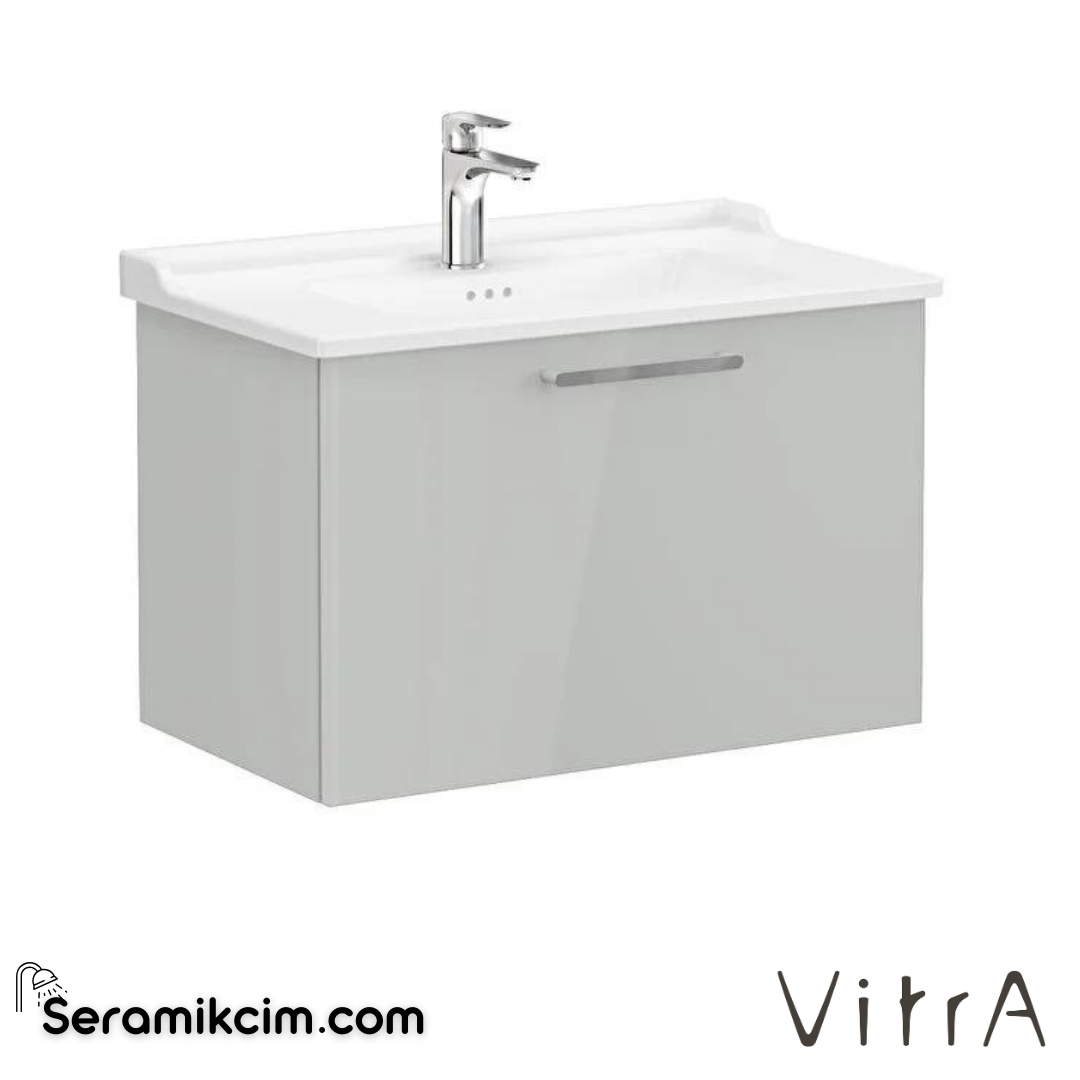 Vitra Root Lavabo Dolabı, Tek Çekmeceli, 80 Cm, Parlak İnci Grisi, Klasik Lavabolu - 68229