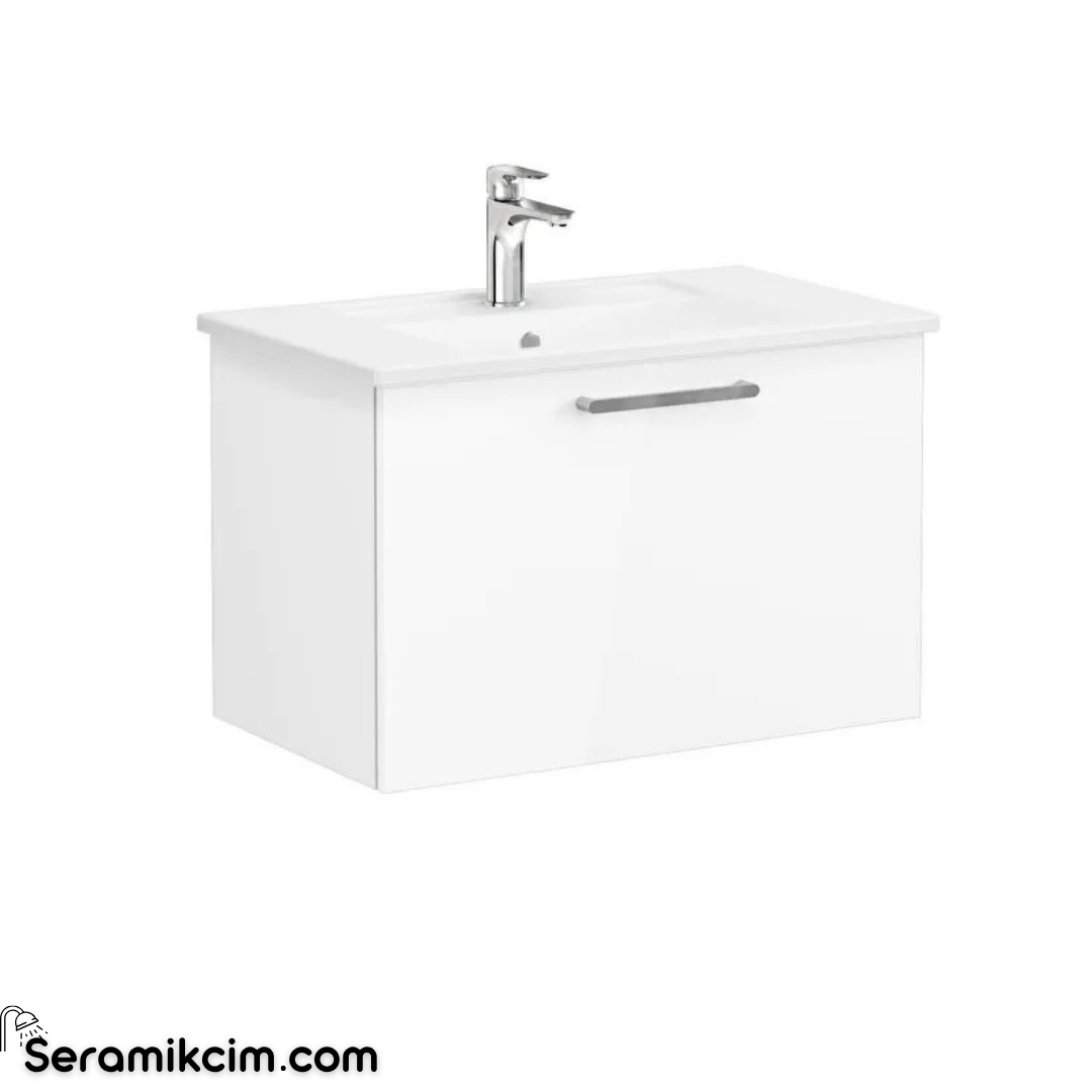 Vitra Root Lavabo Dolabı, Tek Çekmeceli, 80 Cm, Parlak Beyaz, Köşeli Lavabolu