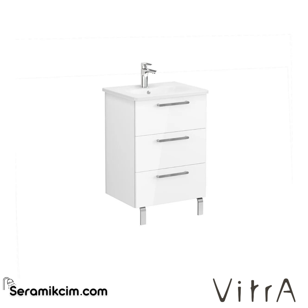 Vitra Root Lavabo Dolabı, Üç Çekmeceli, 60 Cm, Parlak Beyaz, Yuvarlak Lavabolu - 66463