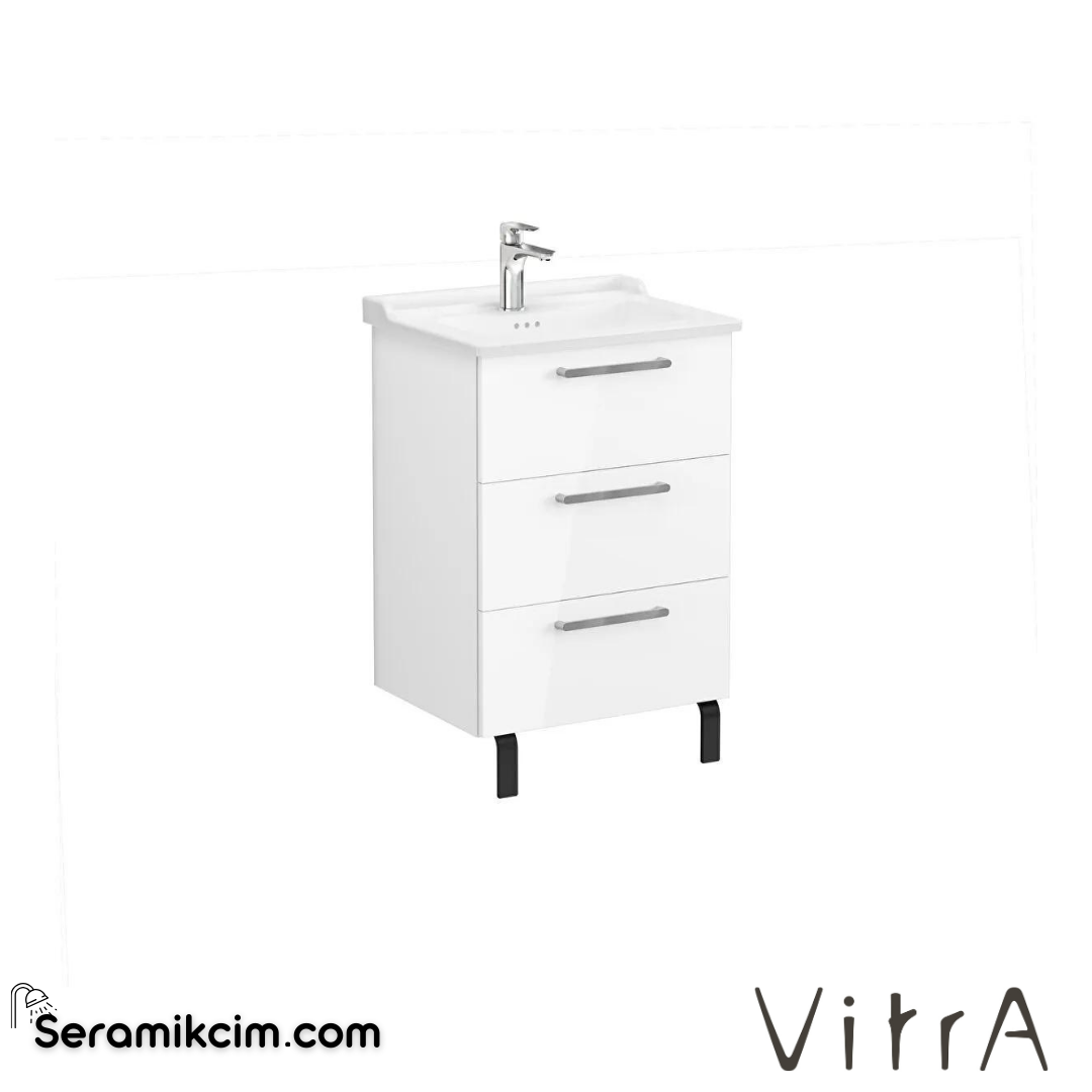 Vitra Root Lavabo Dolabı, Üç Çekmeceli, 60 Cm, Parlak Beyaz, Klasik Lavabolu - 68341