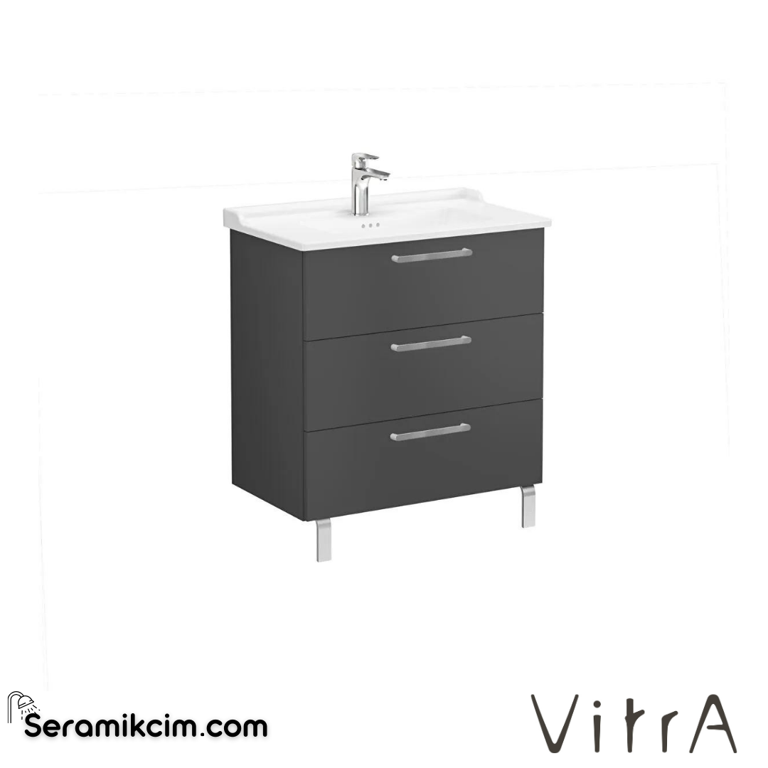 Vitra Root Lavabo Dolabı, Üç Çekmeceli, 80 Cm, Mat Fırtına Gri, Klasik Lavabolu - 68364