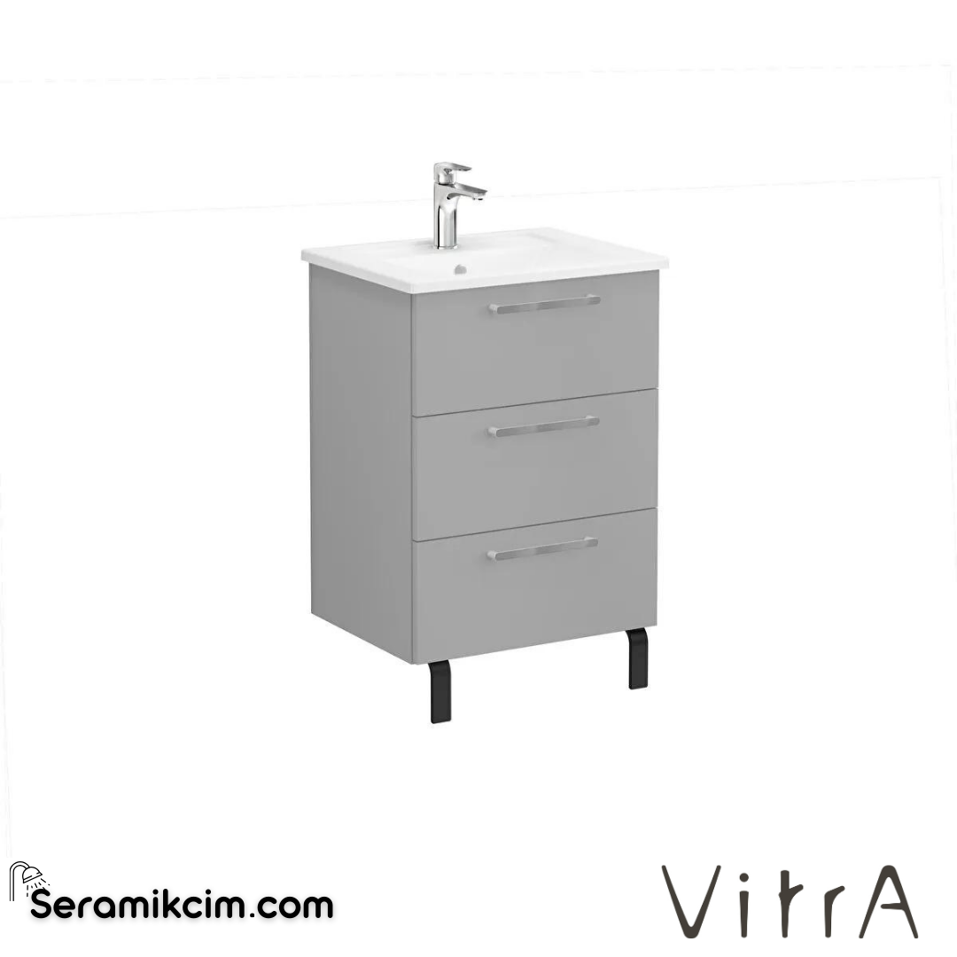 Vitra Root Lavabo Dolabı, Üç Çekmeceli, 60 Cm, Mat Kaya Gri, Köşeli Lavabolu - 68333
