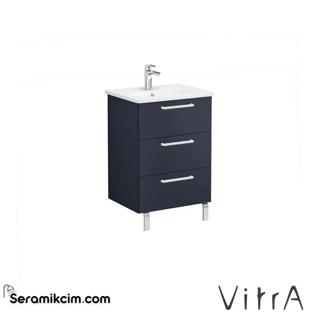 Vitra Root Lavabo Dolabı, Üç Çekmeceli, 60 Cm, Mat Lacivert, Yuvarlak Lavabolu - 68339
