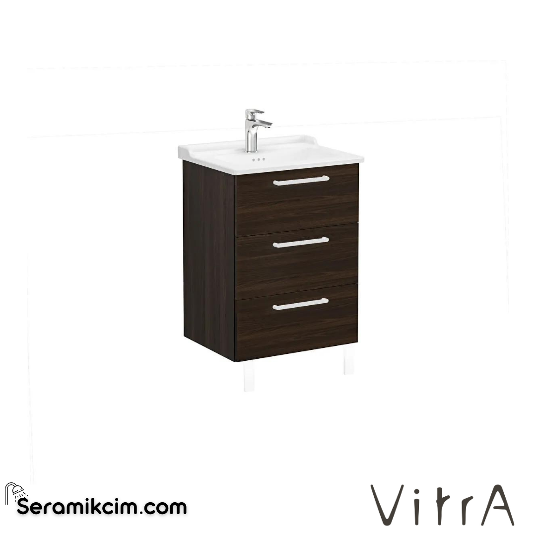 Vitra Root Lavabo Dolabı, Üç Çekmeceli, 60 Cm, Ceviz, Klasik Lavabolu - 68349