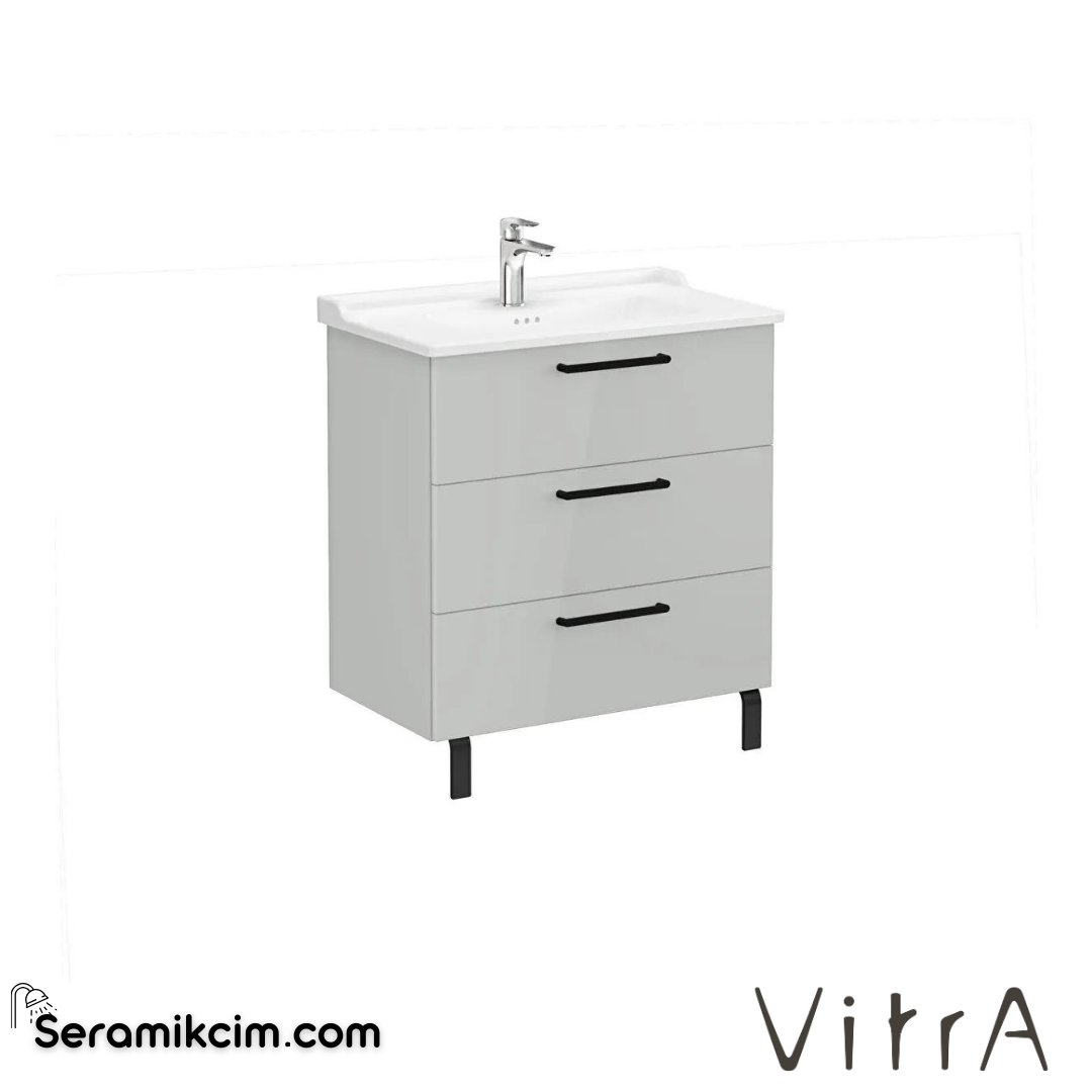 Vitra Root Lavabo Dolabı, Üç Çekmeceli, 80 Cm, Parlak İnci Grisi, Klasik Lavabolu - 68360