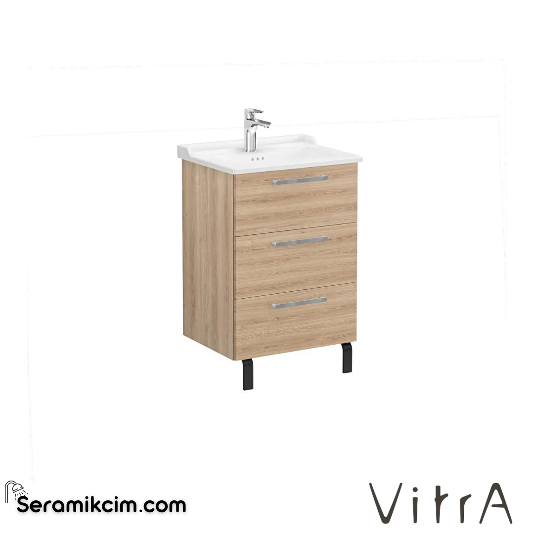 Vitra Root Lavabo Dolabı, Üç Çekmeceli, 60 Cm, Doğal Meşe, Klasik Lavabolu - 68348