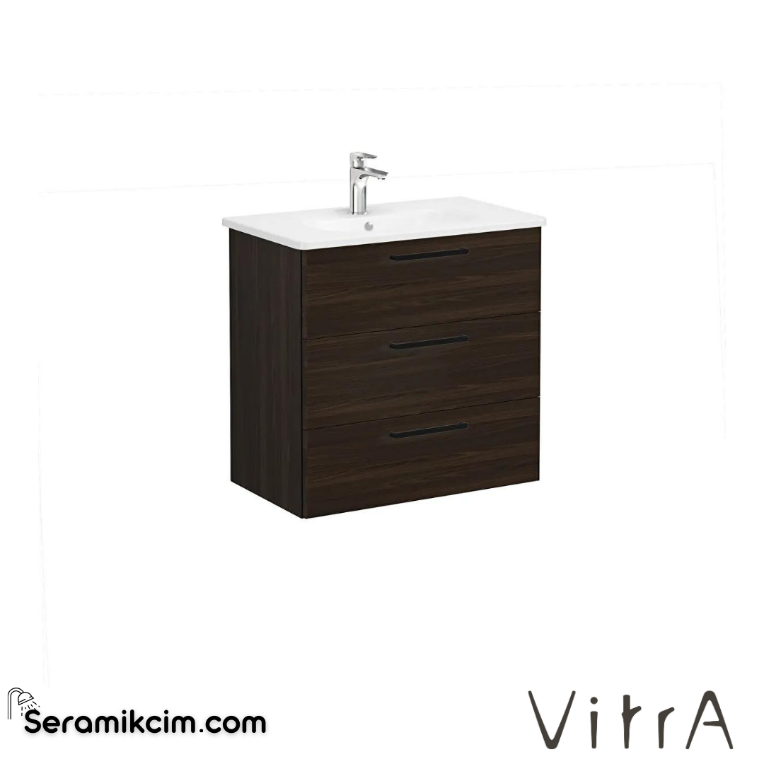 Vitra Root Lavabo Dolabı, Üç Çekmeceli, 80 Cm, Ceviz, Yuvarlak Lavabolu - 66469