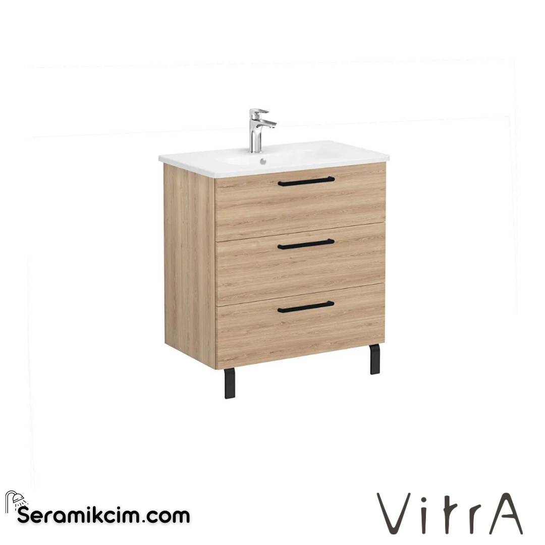 Vitra Root Lavabo Dolabı, Üç Çekmeceli, 80 Cm, Doğal Meşe, Yuvarlak Lavabolu - 66471