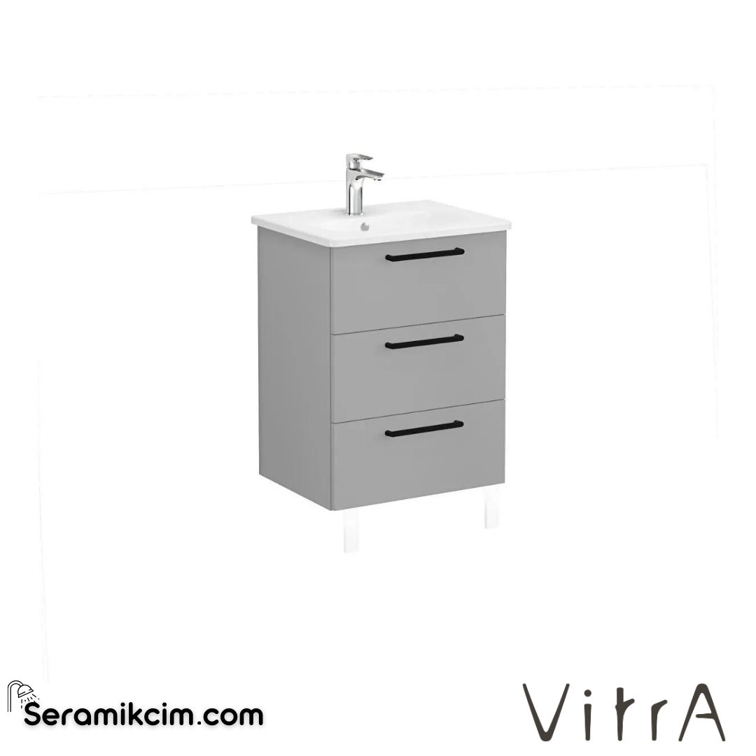 Vitra Root Lavabo Dolabı, Üç Çekmeceli, 60 Cm, Mat Kaya Gri, Yuvarlak Lavabolu - 68337