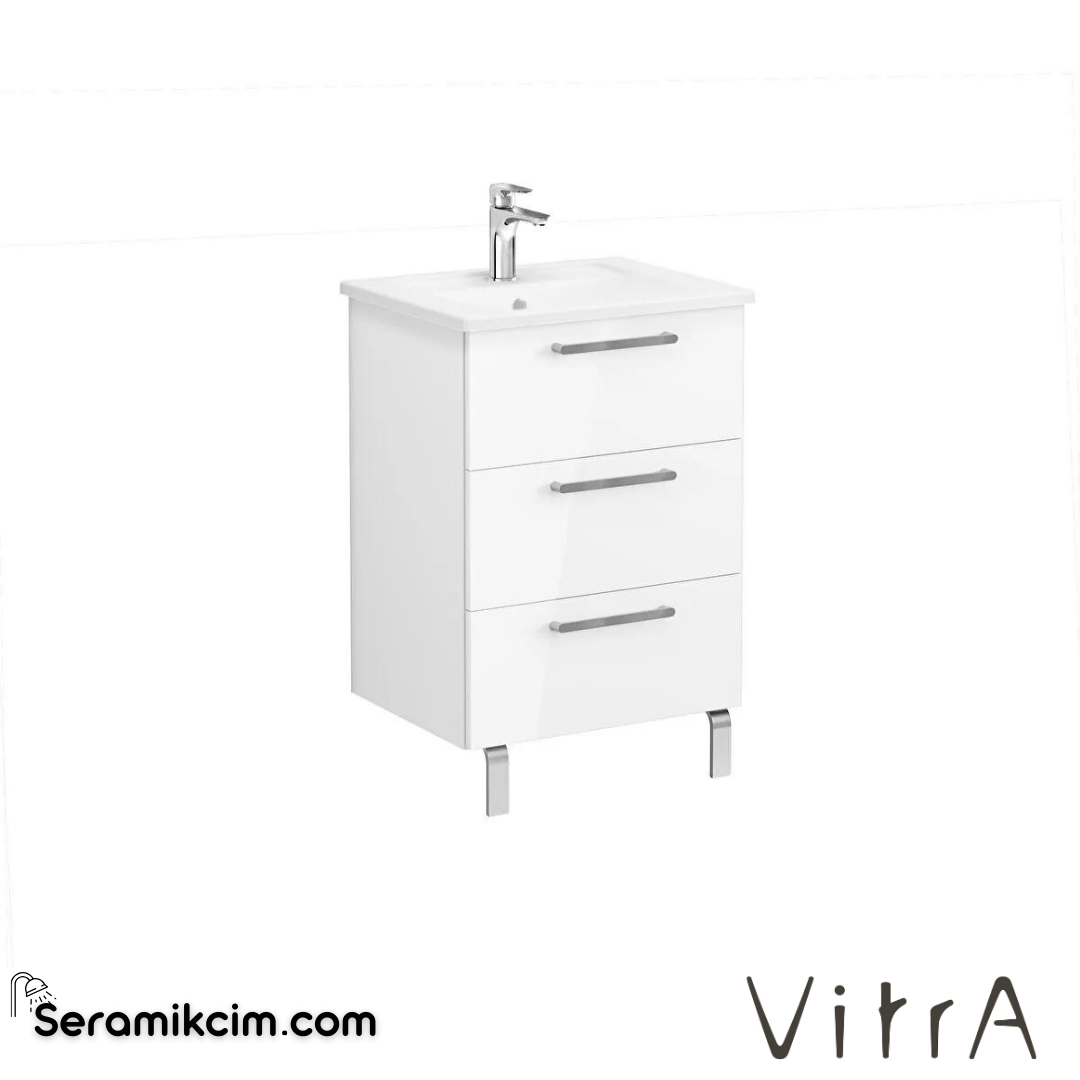 Vitra Root Lavabo Dolabı, Üç Çekmeceli, 60 Cm, Parlak Beyaz, Köşeli Lavabolu - 66462