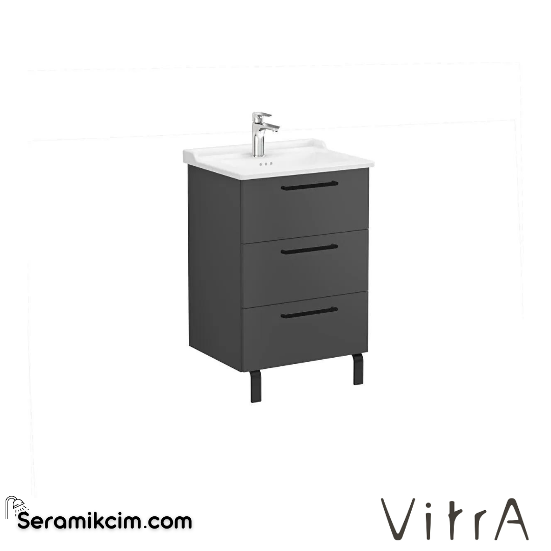 Vitra Root Lavabo Dolabı, Üç Çekmeceli, 60 Cm, Mat Fırtına Gri, Klasik Lavabolu - 68346