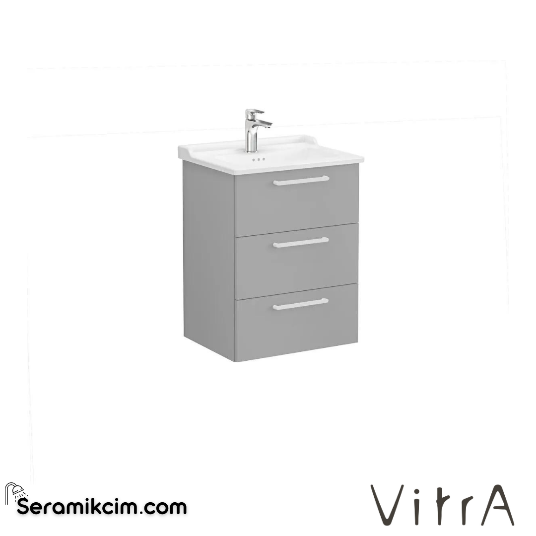 Vitra Root Lavabo Dolabı, Üç Çekmeceli, 60 Cm, Mat Kaya Gri, Klasik Lavabolu - 68345