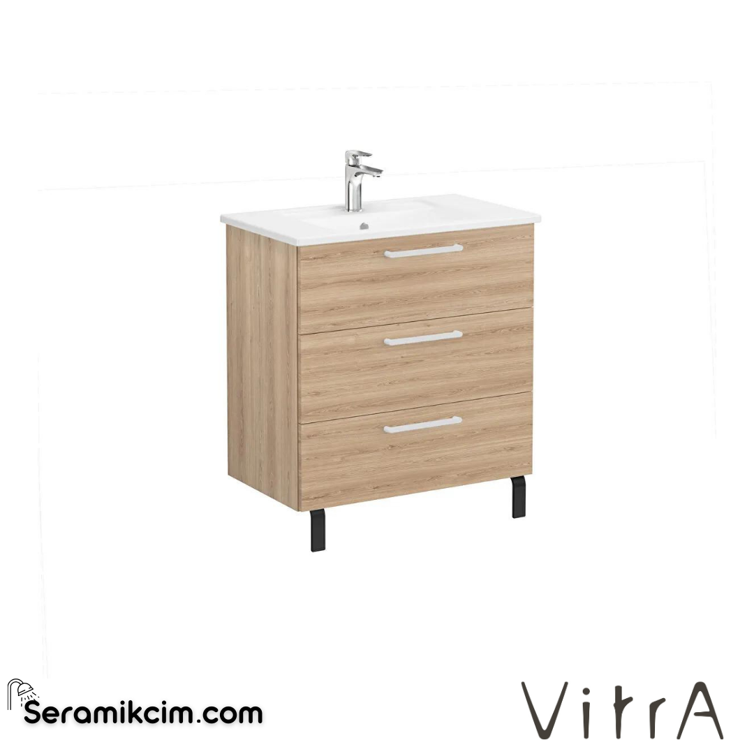 Vitra Root Lavabo Dolabı, Üç Çekmeceli, 80 Cm, Doğal Meşe, Köşeli Lavabolu - 66470