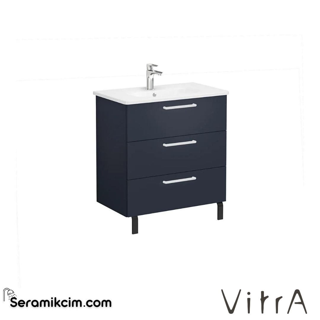 Vitra Root Lavabo Dolabı, Üç Çekmeceli, 80 Cm, Mat Lacivert, Yuvarlak Lavabolu - 68357