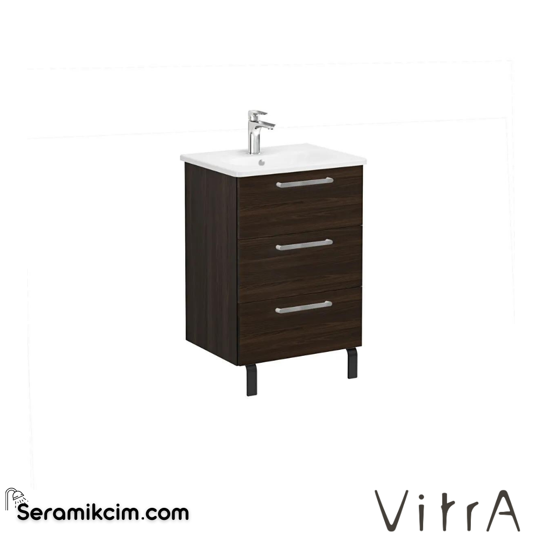 Vitra Root Lavabo Dolabı, Üç Çekmeceli, 60 Cm, Ceviz, Yuvarlak Lavabolu - 66457