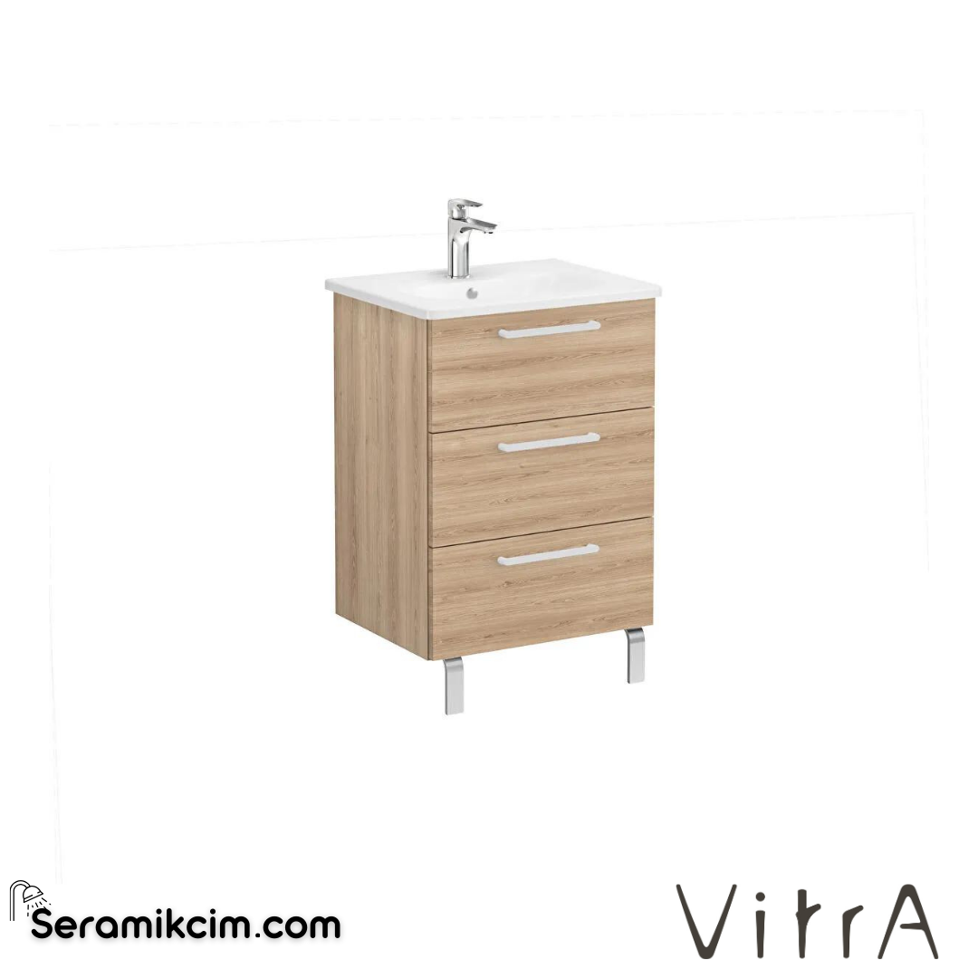 Vitra Root Lavabo Dolabı, Üç Çekmeceli, 60 Cm, Doğal Meşe, Yuvarlak Lavabolu - 66459