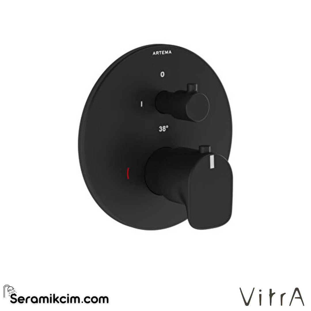 VitrA Root Round Ankastre Termostatik Duş Bataryası (V-Box, sıva üstü grubu) Mat Siyah A4334836 - A4334836