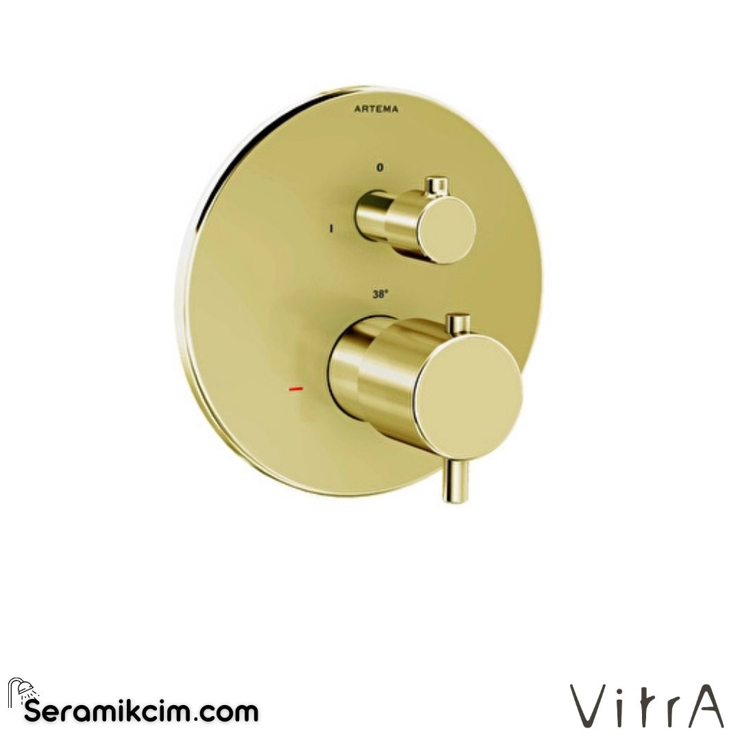 VitrA Root Round Ankastre Termostatik Duş Bataryası (V-Box, sıva üstü grubu) Soft Altın A4334874 - A4334874