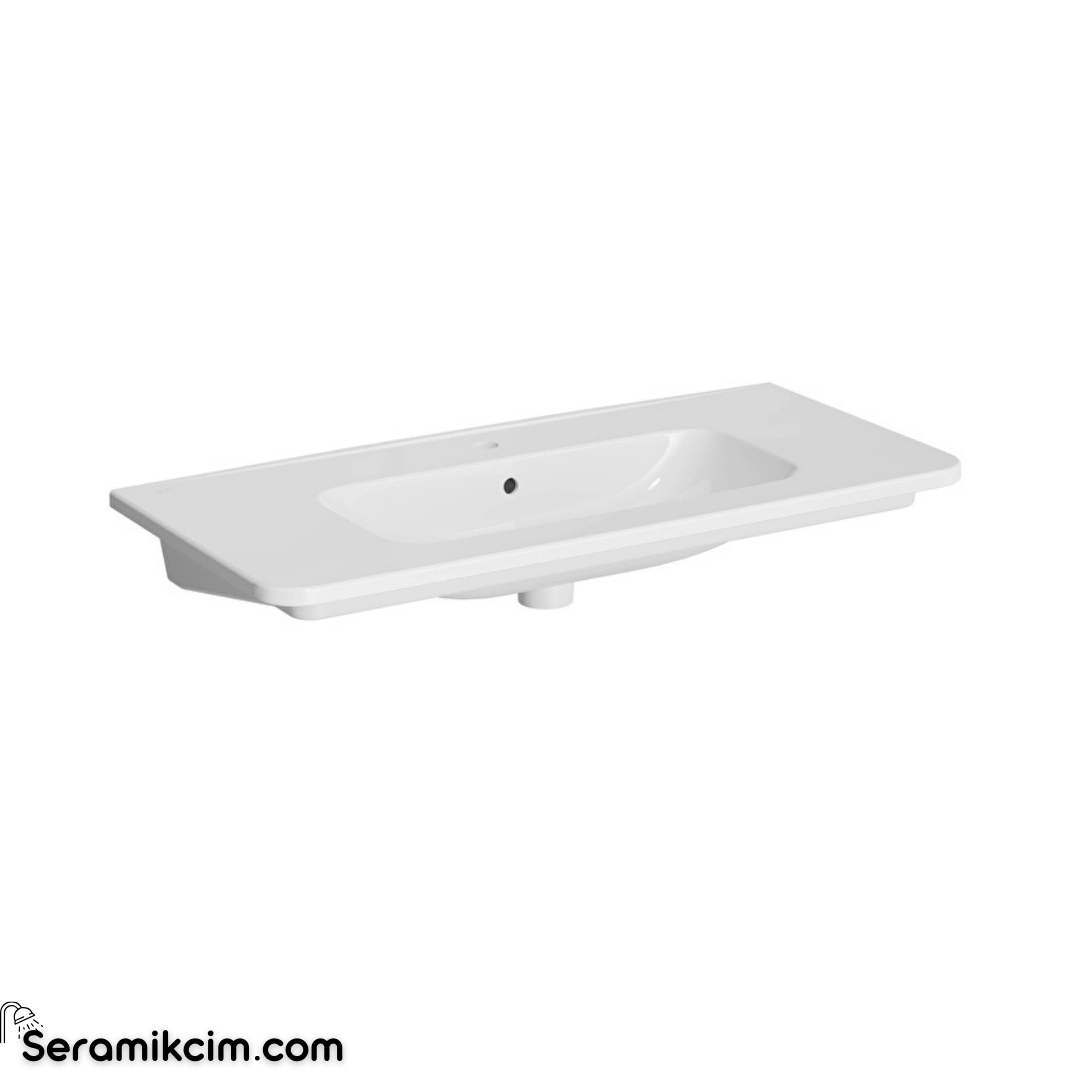Vitra S20 Round Etajerli Lavabo Yuvarlak 100X46 Cm Tek Armatür Delikli Beyaz 7682B003-0001