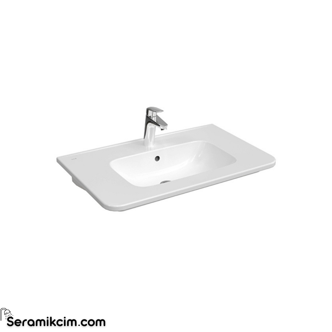 Vitra S20 Round Etajerli Lavabo Yuvarlak 80X47 Cm Tek Armatür Delikli Beyaz 7681B003-0001