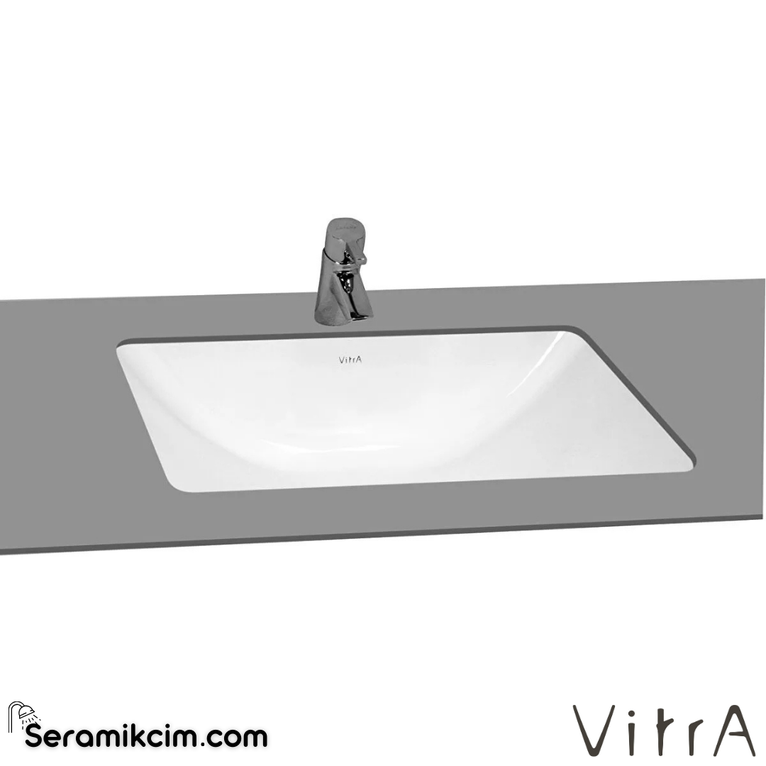 Vitra S20 Tezgahaltı Lavabo Dikdörtgen, 55X42 Cm Armatür Deliksiz, Su Taşma Delikli, Beyaz - 5339B003-0012