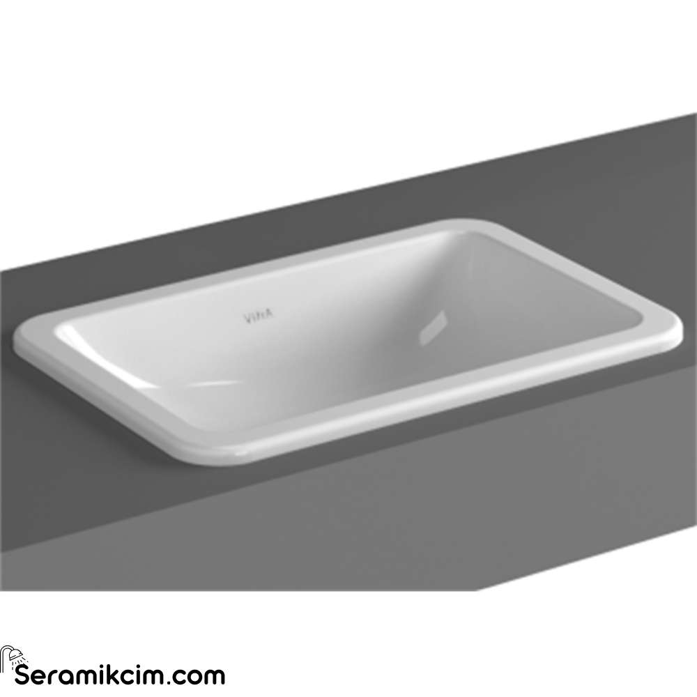 Vitra S20 Tezgahüstü Lavabo Dikdörtgen, Kompakt, 50X37 Cm Armatür Deliksiz, Su Taşma Delikli, Beyaz