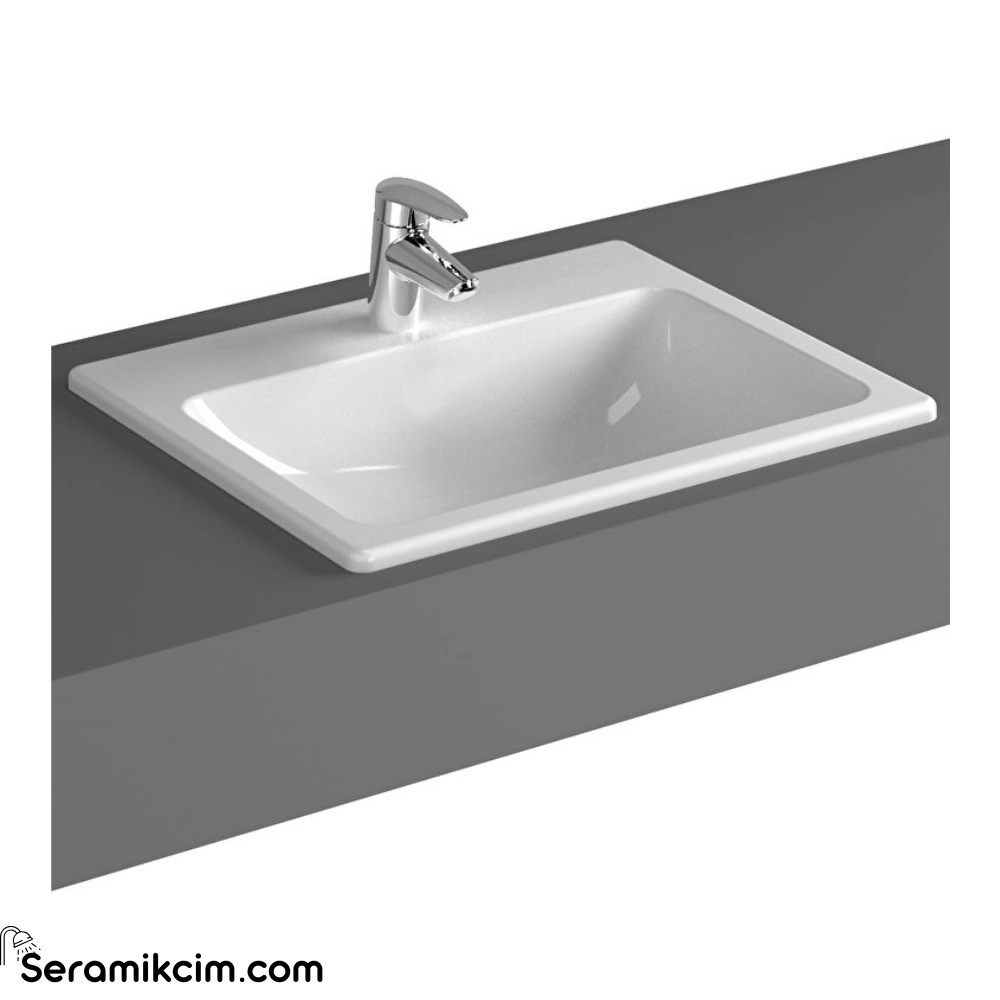 Vitra S20 Tezgahüstü Lavabo Dikdörtgen, 55X45 Cm Tek Armatür Delikli, Su Taşma Delikli, Beyaz