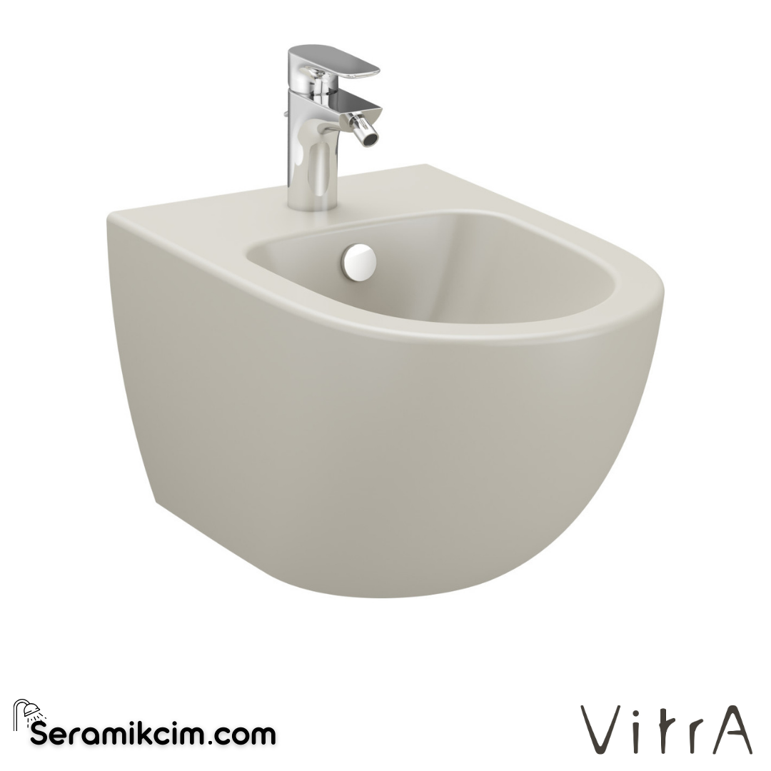 VitrA Sento Asma Bide Gizli Montajlı, 54 cm Tek Armatür Delikli, Su Taşma Delikli, Yanlardan Deliksiz, Mat Bej - 4338B020-1046
