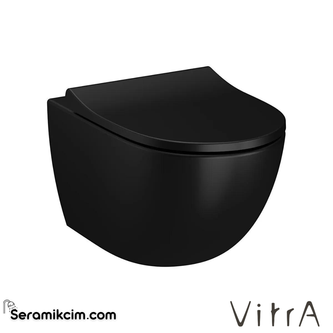 VitrA Sento Asma Klozet Rim-ex, Gizli Montajlı, 54 cm Taharet Borulu, Taharet Borusu Girişi Sıva Altı Uygulamalı, Mat Siyah - 7748B083-0559