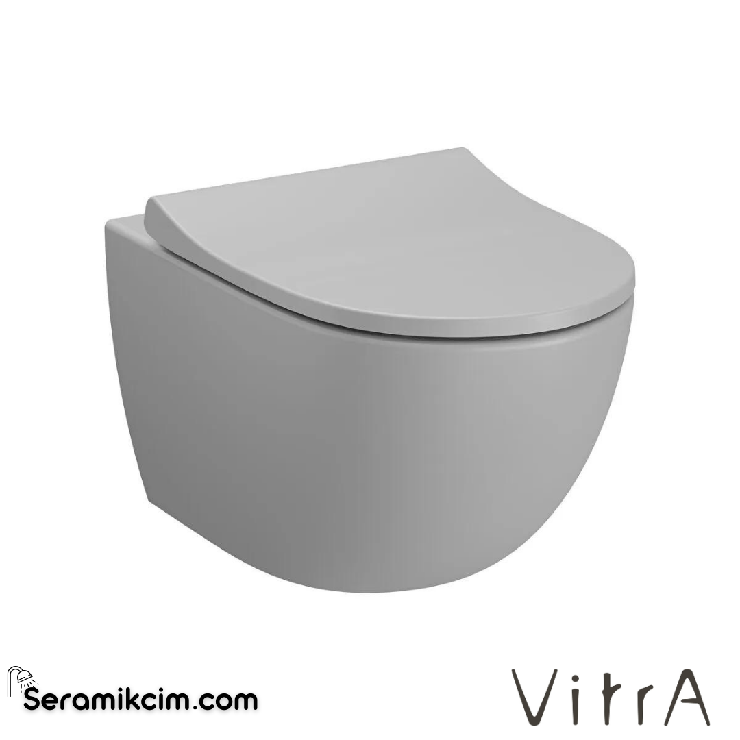 VitrA Sento Asma Klozet Rim-ex, Gizli Montajlı, 54 cm Taharet Borulu, Taharet Borusu Girişi Sıva Altı Uygulamalı, Mat Taş Gri - 7748B076-0559