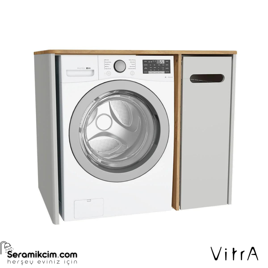 Vitra Sento Çamaşır Makinesi Dolabı, 105 Cm, Mat Açık Gri, Sağ