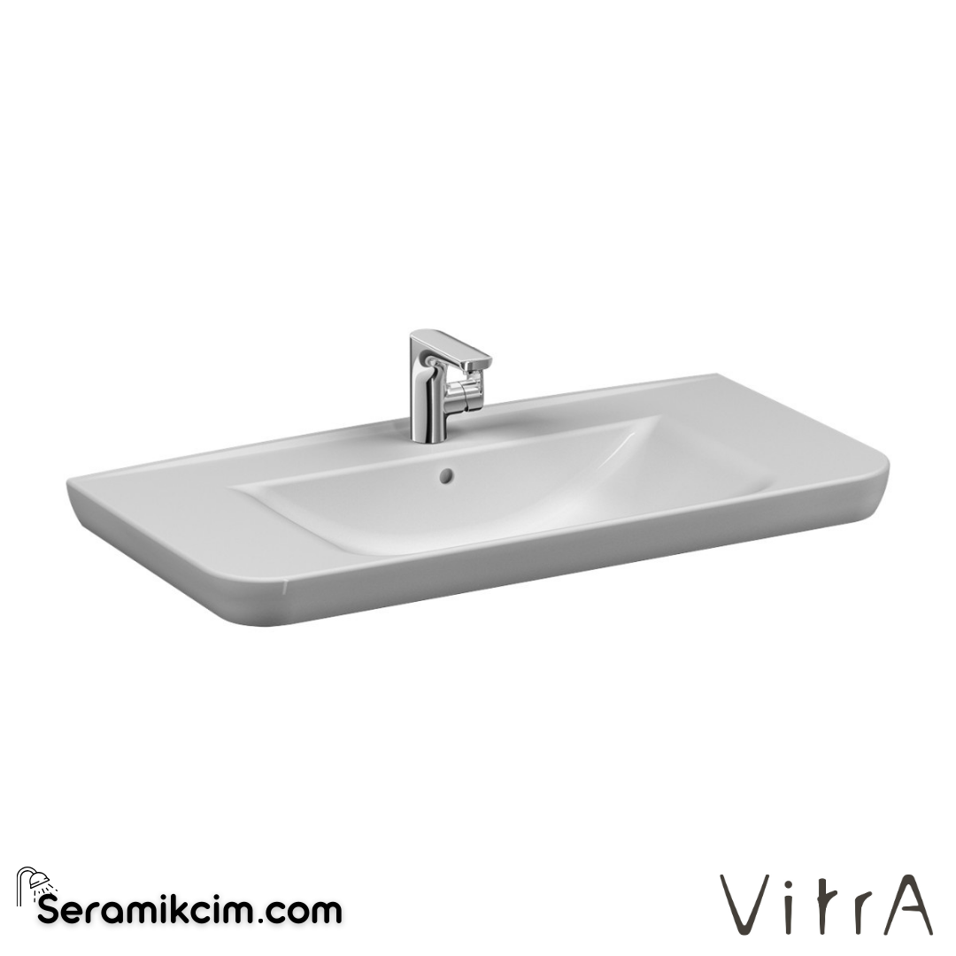 VitrA Sento Etajerli Lavabo 100x49 cm Tek Armatür Delikli, Su Taşma Delikli, Beyaz - 5948B003-0001