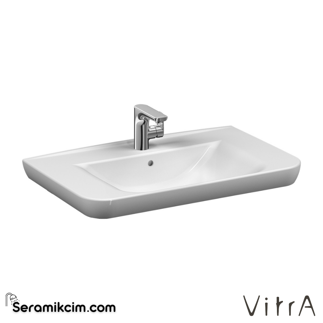 VitrA Sento Etajerli Lavabo 80x49 cm Tek Armatür Delikli, Su Taşma Delikli, Beyaz - 5947B003-0001