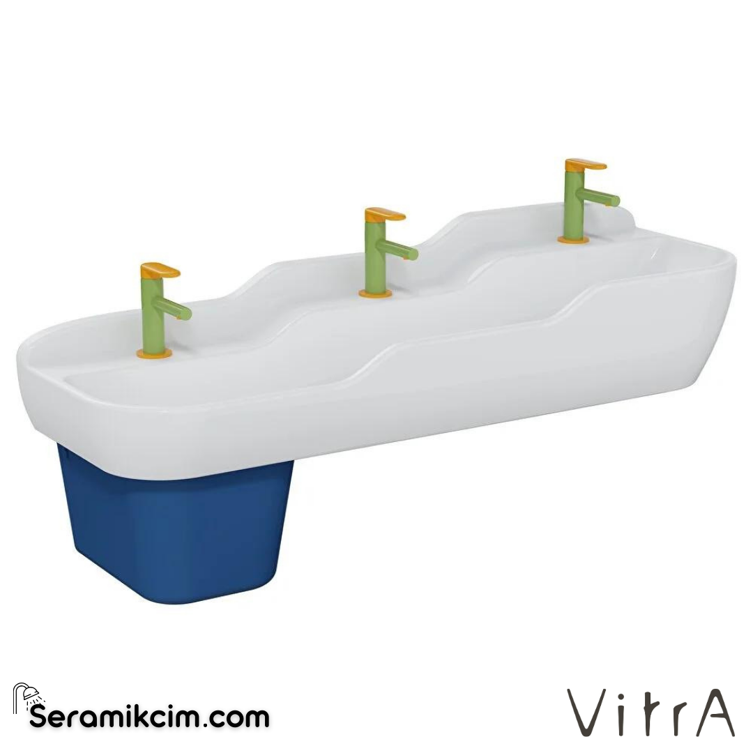 VitrA Sento Kids Lavabo 125x40 cm Üç Armatür Delikli, Su Taşma Deliksiz, Beyaz - 7352B003-1741