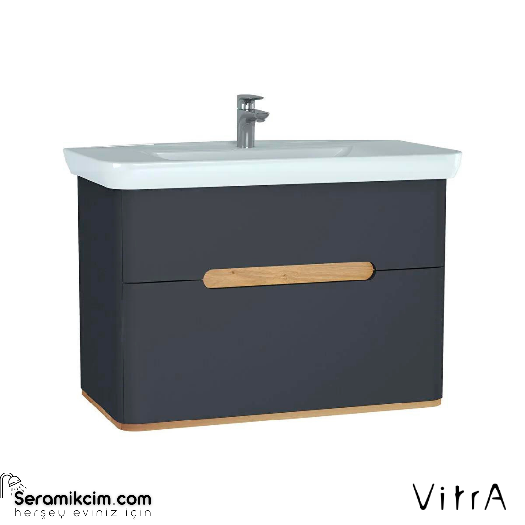 Vitra Sento Lavabo Dolabı, 100 Cm, Çift Çekmeceli, Ayaksız, Mat Antrasit