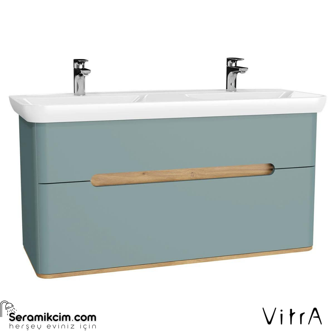 Vitra Sento Lavabo Dolabı, 130 Cm, Çift Çekmeceli, Çift Hazneli Lavabolu, Ayaksız, Mat Fiyord Yeşili