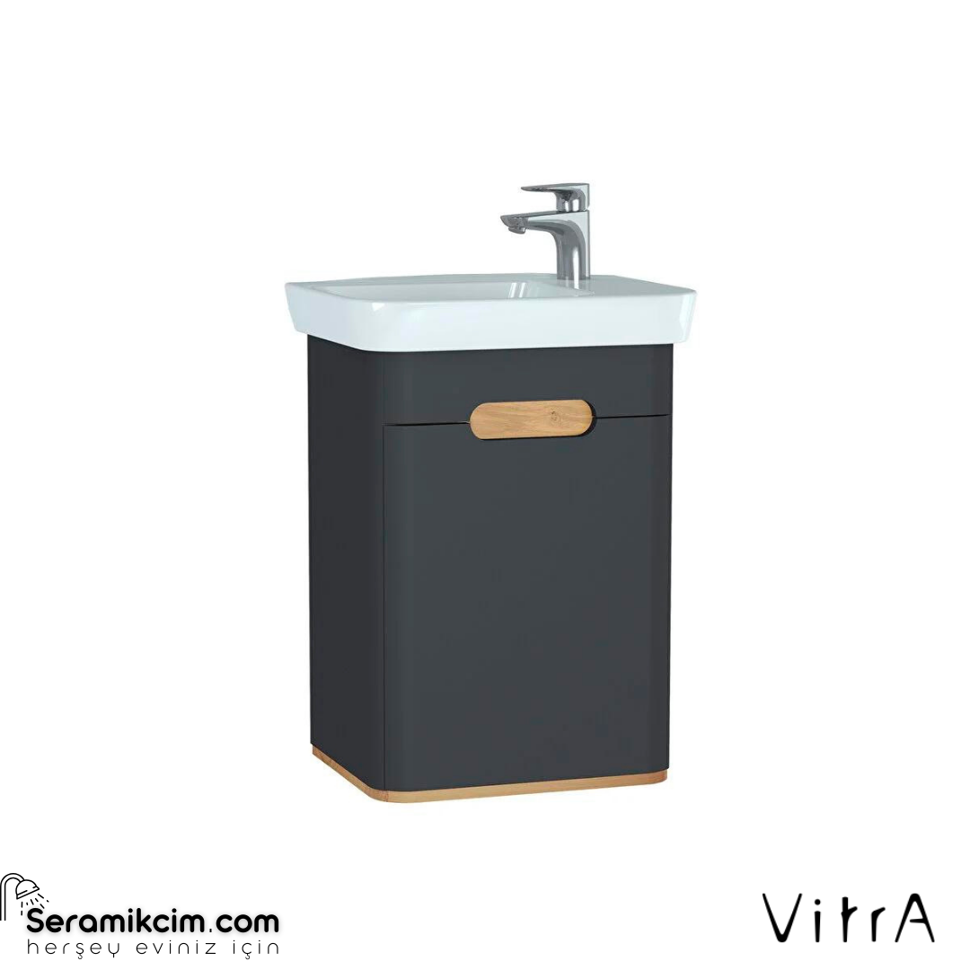 Vitra Sento Lavabo Dolabı, 50 Cm, Kapaklı, Ayaksız, Mat Antrasit, Sağ